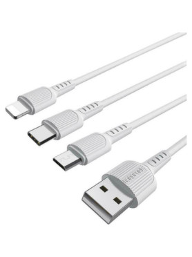 Borofone Regular USB to Lightning / Type-C / micro USB Cable Λευκό 1m (BX16)