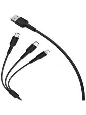 Borofone Regular USB to Lightning / Type-C / micro USB Cable Μαύρο 1m (BX16)