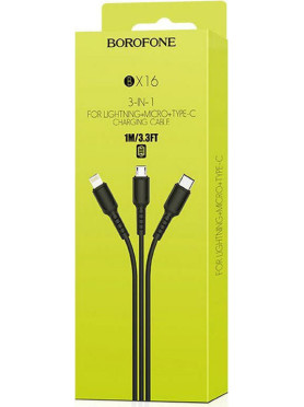 Borofone Regular USB to Lightning / Type-C / micro USB Cable Μαύρο 1m (BX16)