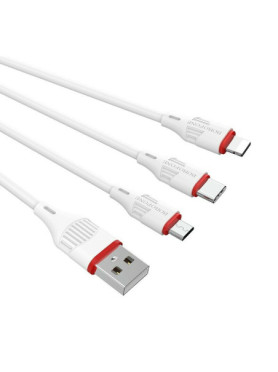 Borofone Regular USB to Lightning / Type-C / micro USB Cable Λευκό 1m (BX17 Enjoy)