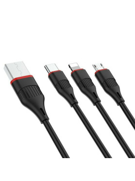 Borofone Regular USB to Lightning / Type-C / micro USB Cable Μαύρο 1m (BX17 Enjoy)