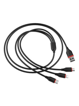 Borofone Regular USB to Lightning / Type-C / micro USB Cable Μαύρο 1m (BX17 Enjoy)