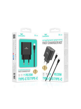 Leewello Φορτιστής με Θύρα USB-C και Καλώδιο USB-C - USB-C 20W Power Delivery Μαύρος (LW-329)