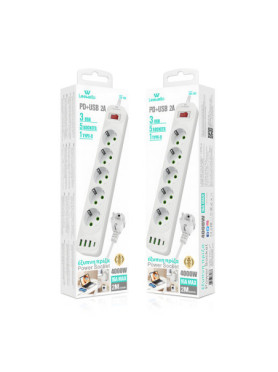 Leewello LW-196 Πολύπριζο Ασφαλείας 5 Θέσεων με 3 USB-A, USB-C και Καλώδιο 2m