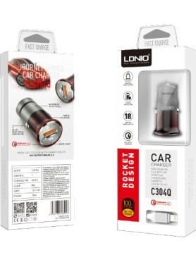 Ldnio C304Q Φορτιστής Αυτοκινήτου 3A Γρήγορης Φόρτισης με μία Θύρα: 1xUSB μαζί με Καλώδιο Lightning Μαύρο Χρώμα