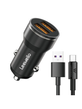 Leewello Φορτιστής Αυτοκινήτου 18W με Θύρες: 2xUSB μαζί με Καλώδιο Type-C Μαύρος