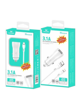 Leewello +SJX-187 IOS Φορτιστής Αυτοκινήτου 3.1A Γρήγορης Φόρτισης με Θύρες: 2xUSB μαζί με Καλώδιο Lightning Λευκός