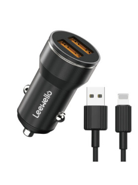 Leewello LW-143 Φορτιστής Αυτοκινήτου 2.4A με Θύρες: 2xUSB μαζί με Καλώδιο Lightning Μαύρο Χρώμα