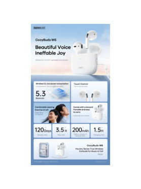 Remax Cozybuds W6 Bluetooth Handsfree Ακουστικά με Θήκη Φόρτισης Λευκά