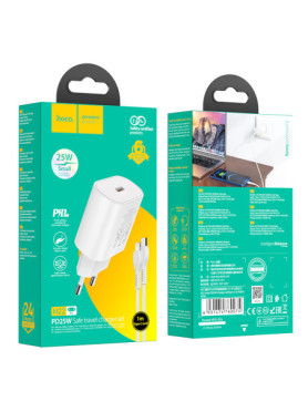 Hoco Φορτιστής με Θύρα USB-C και Καλώδιο USB-C - Lightning 25W Power Delivery Λευκός (N22 Jetta)