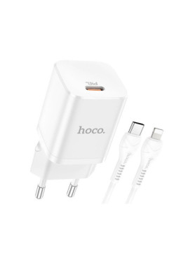 Hoco Φορτιστής με Θύρα USB-C και Καλώδιο USB-C - Lightning 25W Power Delivery Λευκός (N22 Jetta)