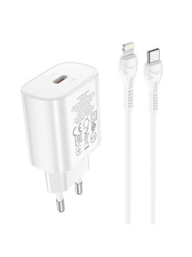 Hoco Φορτιστής με Θύρα USB-C και Καλώδιο USB-C - Lightning 25W Power Delivery Λευκός (N22 Jetta)