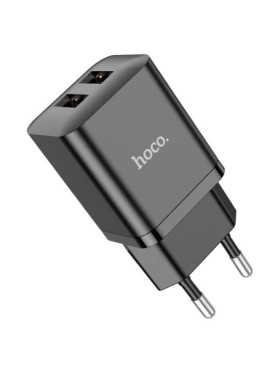 Hoco Φορτιστής με 2 Θύρες USB-A και Καλώδιο Lightning Μαύρος (N25 ''Maker'')
