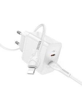 Hoco Φορτιστής με 2 Θύρες USB-C και Καλώδιο USB-C - Lightning 45W Power Delivery Λευκός (N35)