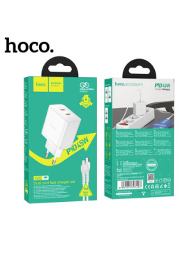 Hoco Φορτιστής με 2 Θύρες USB-C και Καλώδιο USB-C - Lightning 45W Power Delivery Λευκός (N35)