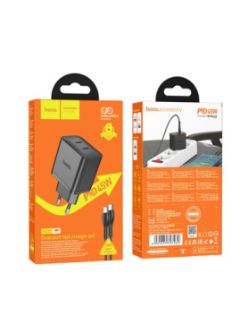 Hoco Φορτιστής με 2 Θύρες USB-C και Καλώδιο USB-C - USB-C 45W Power Delivery Μαύρος (N35)