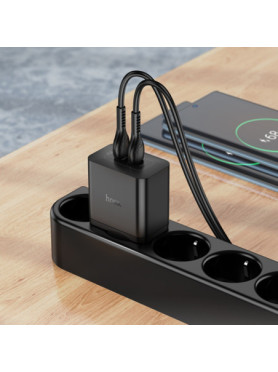 Hoco Φορτιστής με 2 Θύρες USB-C και Καλώδιο USB-C - USB-C 45W Power Delivery Μαύρος (N35)