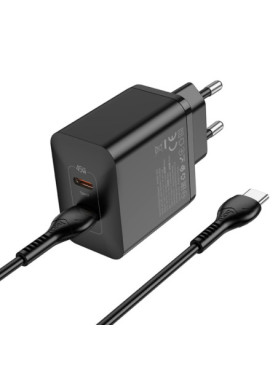 Hoco Φορτιστής με 2 Θύρες USB-C και Καλώδιο USB-C - USB-C 45W Power Delivery Μαύρος (N35)