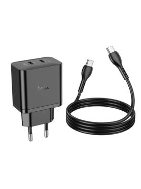 Hoco Φορτιστής με 2 Θύρες USB-C και Καλώδιο USB-C - USB-C 45W Power Delivery Μαύρος (N35)