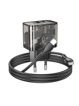 Hoco Φορτιστής με Θύρα USB-A και Θύρα USB-C και Καλώδιο USB-C - USB-C 18W Power Delivery / Quick Charge 3.0 Μαύρος (N34 Dazzling