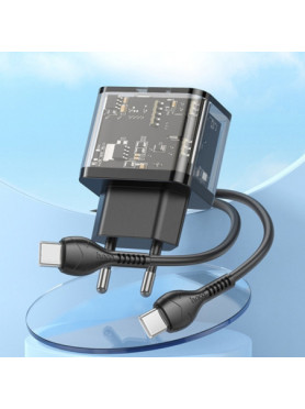 Hoco Φορτιστής με Θύρα USB-A και Θύρα USB-C και Καλώδιο USB-C - USB-C 18W Power Delivery / Quick Charge 3.0 Μαύρος (N34 Dazzling
