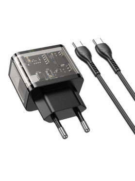 Hoco Φορτιστής με Θύρα USB-A και Θύρα USB-C και Καλώδιο USB-C - USB-C 18W Power Delivery / Quick Charge 3.0 Μαύρος (N34 Dazzling