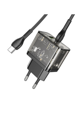 Hoco Φορτιστής με Θύρα USB-A και Θύρα USB-C και Καλώδιο USB-C - USB-C 18W Power Delivery / Quick Charge 3.0 Μαύρος (N34 Dazzling