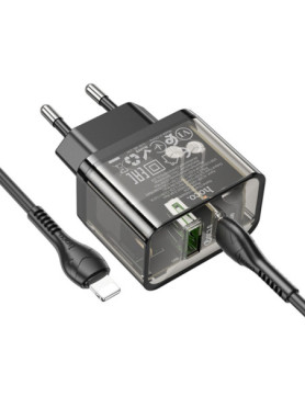 Hoco Φορτιστής με Θύρα USB-A και Θύρα USB-C και Καλώδιο USB-C - Lightning 18W Power Delivery / Quick Charge 3.0 Μαύρος (N34 Dazz