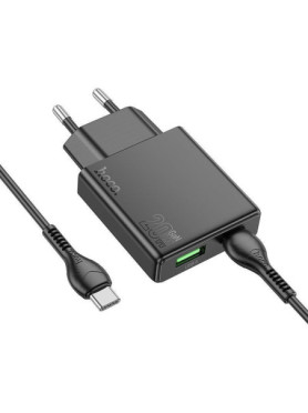Hoco Φορτιστής με Θύρα USB-A και Θύρα USB-C και Καλώδιο USB-C - USB-C 20W Power Delivery / Quick Charge 3.0 Μαύρος (N38 Delgado)