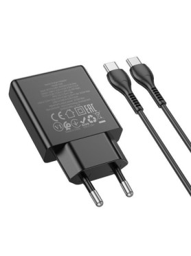 Hoco Φορτιστής με Θύρα USB-A και Θύρα USB-C και Καλώδιο USB-C - USB-C 20W Power Delivery / Quick Charge 3.0 Μαύρος (N38 Delgado)