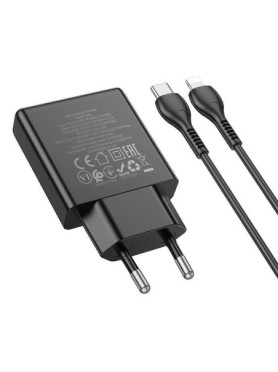 Hoco Φορτιστής με Θύρα USB-A και Θύρα USB-C και Καλώδιο USB-C - Lightning 20W Power Delivery / Quick Charge 3.0 Μαύρος (N38 Delg