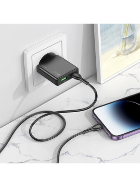 Hoco Φορτιστής με Θύρα USB-A και Θύρα USB-C και Καλώδιο USB-C - Lightning 20W Power Delivery / Quick Charge 3.0 Μαύρος (N38 Delg