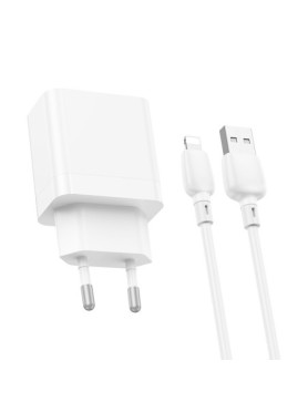 Borofone Φορτιστής με 2 Θύρες USB-A και Καλώδιο Lightning Λευκός (BN15 Strong)