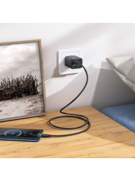 Hoco Φορτιστής με 2 Θύρες USB-A και 2 Θύρες USB-C και Καλώδιο USB-C - USB-C 30W Power Delivery / Quick Charge 3.0 Μαύρος (N56 Fu