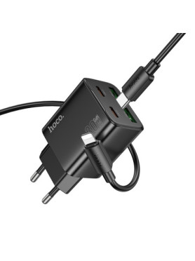 Hoco Φορτιστής με 2 Θύρες USB-A και 2 Θύρες USB-C και Καλώδιο USB-C - Lightning 30W Power Delivery / Quick Charge 3.0 Μαύρος (N5