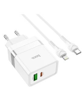 Hoco Φορτιστής με Θύρα USB-A και Θύρα USB-C και Καλώδιο USB-C - Lightning 30W Power Delivery / Quick Charge 3.0 Λευκός (N21 Tops