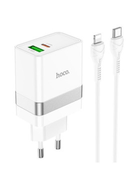 Hoco Φορτιστής με Θύρα USB-A και Θύρα USB-C και Καλώδιο USB-C - Lightning 30W Power Delivery / Quick Charge 3.0 Λευκός (N21 Tops