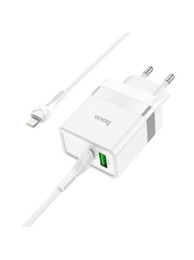 Hoco Φορτιστής με Θύρα USB-A και Θύρα USB-C και Καλώδιο USB-C - Lightning 30W Power Delivery / Quick Charge 3.0 Λευκός (N21 Tops