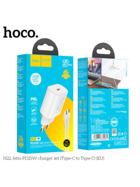 Hoco Φορτιστής με Θύρα USB-C και Καλώδιο USB-C - USB-C 25W Power Delivery Λευκός (N22 Jetta)