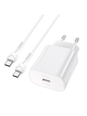 Hoco Φορτιστής με Θύρα USB-C και Καλώδιο USB-C - USB-C 25W Power Delivery Λευκός (N22 Jetta)