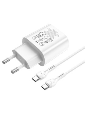 Hoco Φορτιστής με Θύρα USB-C και Καλώδιο USB-C - USB-C 25W Power Delivery Λευκός (N22 Jetta)