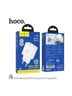 Hoco Φορτιστής Χωρίς Καλώδιο με 2 Θύρες USB-C 20W Power Delivery / Quick Charge 3.0 Λευκός (DC63)