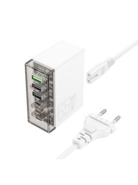 Hoco Βάση Φόρτισης με 3 Θύρες USB-A και 3 Θύρες USB-C 65W Power Delivery / Quick Charge 3.0 σε Λευκό χρώμα (N36)