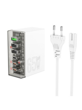 Hoco Βάση Φόρτισης με 3 Θύρες USB-A και 3 Θύρες USB-C 65W Power Delivery / Quick Charge 3.0 σε Λευκό χρώμα (N36)