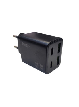 Hoco Φορτιστής Χωρίς Καλώδιο με 2 Θύρες USB-A και 2 Θύρες USB-C 30W Power Delivery / Quick Charge 3.0 Μαύρος (N56 Fundador)