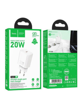 Hoco Φορτιστής Χωρίς Καλώδιο με Θύρα USB-C 20W Power Delivery / Quick Charge 3.0 Λευκός (N60)