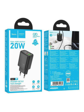 Hoco Φορτιστής Χωρίς Καλώδιο με Θύρα USB-A και Θύρα USB-C 20W Power Delivery / Quick Charge 3.0 Μαύρος (N61)
