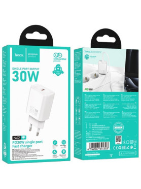Hoco Φορτιστής Χωρίς Καλώδιο με Θύρα USB-C 30W Power Delivery / Quick Charge 3.0 Λευκός (N62)