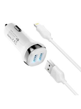 Hoco Z40 Superior Φορτιστής Αυτοκινήτου 2.4A με Θύρες: 2xUSB μαζί με Καλώδιο Lightning Λευκός