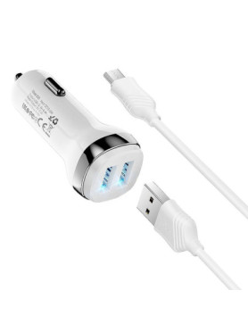 Hoco Φορτιστής Αυτοκινήτου 2.4A με Θύρες: 2xUSB Λευκός